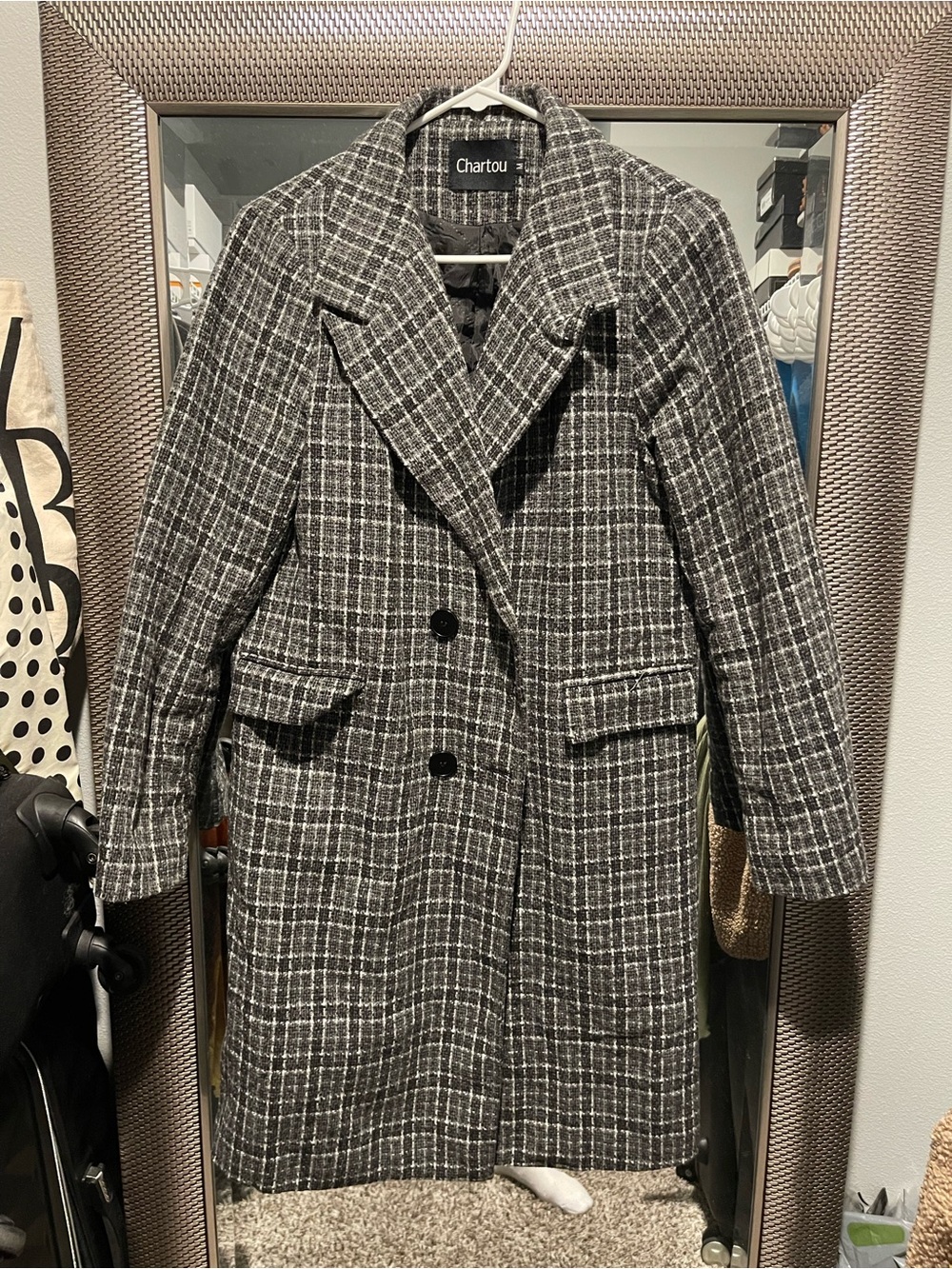 Chartou Black & White Plaid Pea Coat